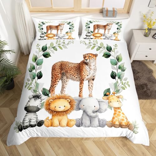 Homewish Leopard Wildlife bettbezug für Kinder Teenager,Afrikanische Leopard Safari Bettwäsche 220x240cm Teens Wildtierjagd Bettwäscheset Süß Zebra Lion Elephant Giraffe bettset Wohndekor 3 teilig