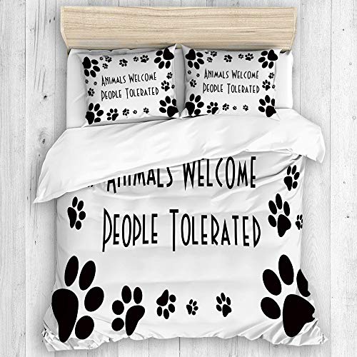 DYCBNESS Bettwäsche Bettwäscheset, Katzen Tiere Willkommen Menschen Hunde Haustiere Pfoten Pfotenabdrücke, Weiches Dreiteiliges Mikrofaser Set Mit Verschiedenen Benutzerdefinierten Mustern 2 Kissen