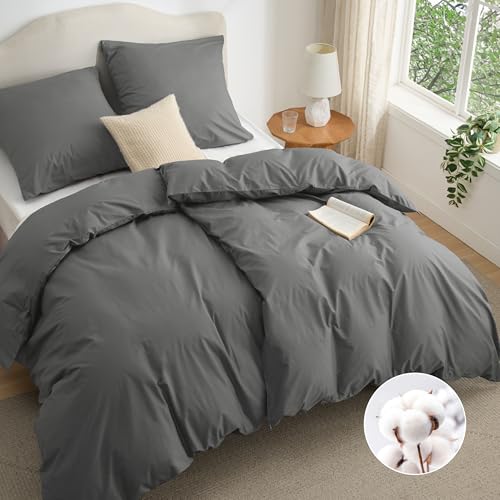 BEDSURE Bettwäsche 135x200 Baumwolle 4teilig   Bettwäsche Sets Grau Bettbezug 2er Set 2 Kissenbezüge 80x80, Oeko TEX Bedding Anthrazit Reißverschluss