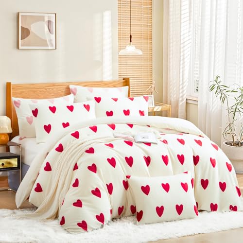 Nayoroom Biber Bettwäsche Herzen 155x220 Weiß mit Rot Herz Muster Winter Fleece Bettwäsche-Sets 2 Teilig Cashmere Touch Warm Flauschige Flanell Weihnachten Plüsch Bettbezug und Kissenbezug 80x80 cm Nayoroom Biber Bettwäsche Herzen 155x220 Weiß mit Rot Herz Muster Winter Fleece Bettwäsche-Sets 2 Teilig Cashmere Touch Warm Flauschige Flanell Weihnachten Plüsch Bettbezug und Kissenbezug 80x80 cm