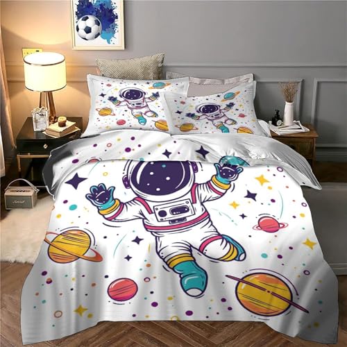 XJmoney Cartoon Astronaut Bettbezug Bettwäsche Kinderbettwäsche-Set Reißverschluss Mit Kissenbezügen Betten Set Für Jungen Und Mädchen, Kinder Single?135x200cm?