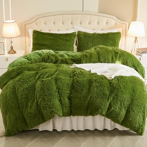 EMME Plüsch Bettwäsche Set 200x200cm Biber Flauschige Bettdecke Set für Bett Shaggy und Plüsch weiche Bettwäsche Bettbezüge und 1 Kissenbezug 2*(80x80cm),Türkis