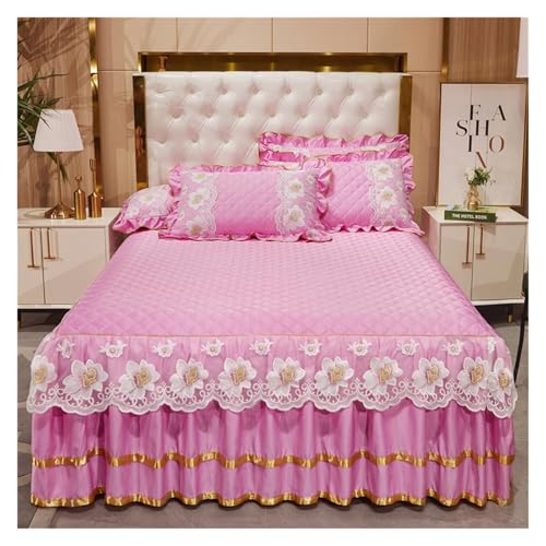 KJUUQBZL Stepp Spitze Blumen Bettlaken Set Hause Matratze Abdeckung Bettdecke Baumwolle Warme Dicke Bettwäsche Bett Rock Kissenbezüge Königin König 46(Pink,Only Pilowcases 2pc)