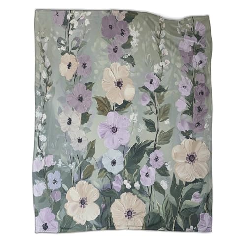 CTAMM Flieder und Salbei Decke,Vintage-Blumen Weiche Und Leichte Ganzjahresdecke,Picknick, Reise,Heimdekoration,Bett wäsche Für Teenager Und Erwachsene,50x60inch(127x 152cm)