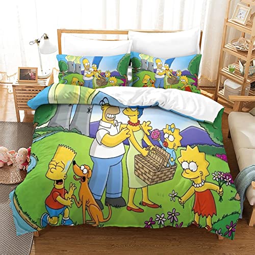 YINGD The Simpsons Bettbezug-Set, 3D-Digitaldruck, dreiteilige Bettwäsche, Anime-Charaktere, Bettdeckenbezug, superweiche Mikrofaser, 2-teilig (140 x 200 cm)
