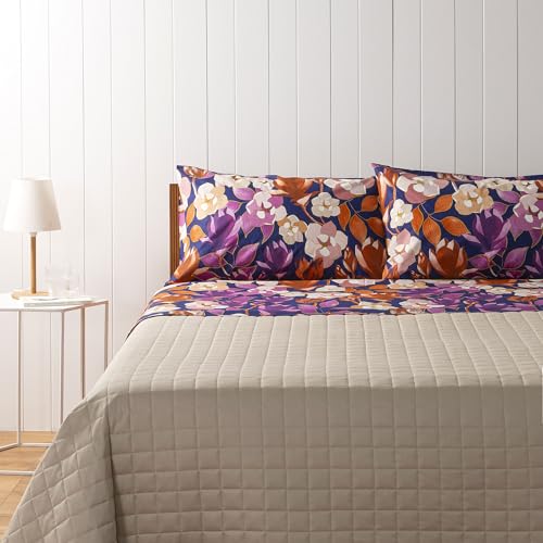 Bassetti, Bettwäsche-Set für Doppelbett, Kollektion Garden Flowers, 100 % Baumwolle, Blue Moon mit Blumen