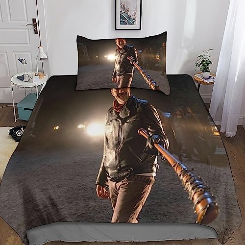 YINGD The Walking Dead Bettbezug-Set, 3D-Bettwäsche-Set, Bettwäsche mit Reißverschluss, Kissenbezügen, Mikrofaser, 2-teilig, für Erwachsene, Kinder, Mädchen, Einzelbett, 140 x 200 cm
