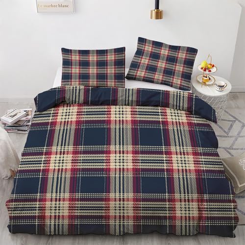 Generisch Tartan Muster Bettwäsche 135x200 4teilig, Weicfah Mikrofaser, Rot Und Blau Kariert Wendebettwäsche Set, Enthält 2 Bettbezüge 135 x 200 + 2 Kissenbezüge 80x80 cm