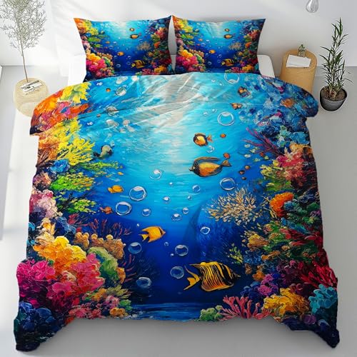 Tyafsgvqo Krebs Seestern Bettwäsche 135x200 3 Teilig, Vintage Nautische Bettbezug mit 2 Kissenbezug 80x80 cm, Holzbrett Marine Theme Bettwäsche Set, 3D Druck Wendebettwäsche mit Reißverschluss
