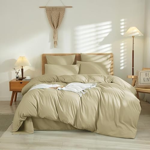 DXHOME Bettwäsche 155x220cm Taupe Renforce Uni Unifarben Weich Microfaser Modern Kuschelig Bettwäsche Set Doppelbett Bettbezug mit Reißverschluss und 2 Kissenbezüge 80 x 80cm