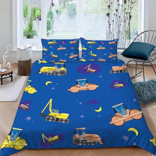 MOXINO 3D Cartoon Traktor Bettwäsche 155x220 cm 3teilig Cartoon Auto Bettwäsche für Teenager Leicht Mikrofaser Bettbezug Sommer Weiche Bettbezüge mit 2 Kissenbezüge 50x75?Muster 144-20?
