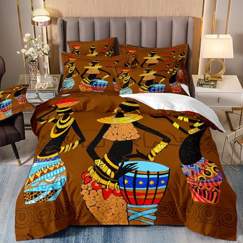 Xisnuient Bettwäsche Set ägyptischem Motiv 3 Teilig Einzel Doppel Kingsize Bettbezug mit Reißverschluss, Braun Beige Pharao Graffiti Bettbezug und Kissenbezüge 80x80 cm (Color 1,200x200 cm)