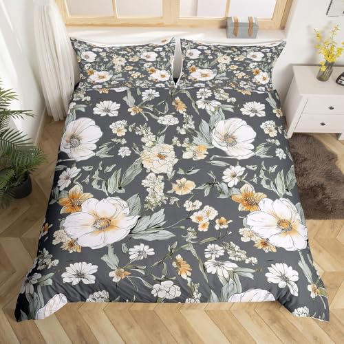 Homemissing Cute Flower Bettwäsche 220x240cm Flower Elegant Design Bettwäsche Luxury Floral Bettbezug 2 Kissenbezüge Reißverschluss