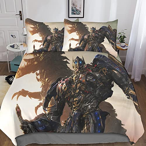 YINGD Transformer 3D-Druck-Mikrofaser-Bettw äsche-Set, mit Film-Bettbezug und Kissenbezügen, geeignet für Jungen und Mädchen, mit Reißverschluss, 3-teilig, 140 x 200 cm
