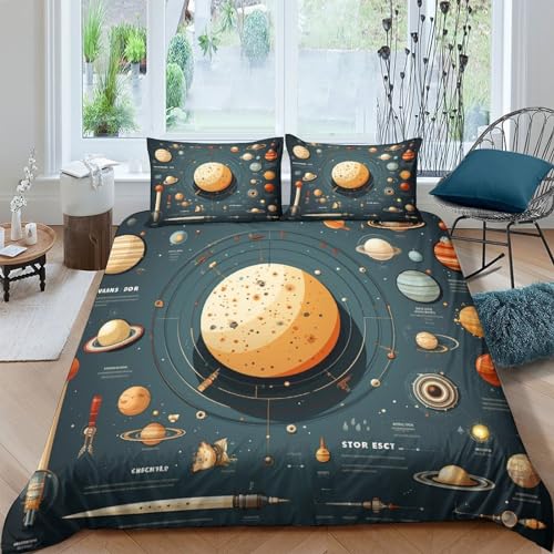 CRJUS Zeichentrickfilm Astronaut Tröster Startseite Satz, Kinder Zeichentrickfilm Bettwäsche Satz Bettbezug Für Jugendliche Jugend Schlafzimmer Dekor 3 Teilig Sets Double?200x200cm?