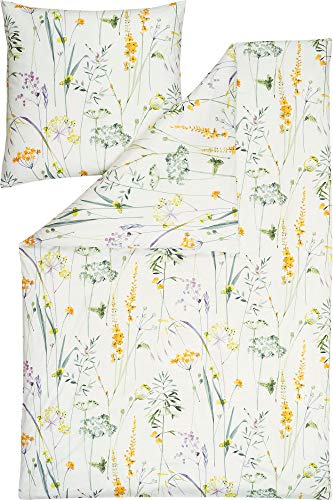 Estella Bettwäsche Melis Interlock-Jersey lindgrün-apricot-wollwei ß Größe 155x220 cm (80x80 cm)