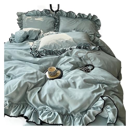 Seiden-Bettwäsche Set 3/4-teiliges Bettwäscheset im Prinzessinnen-Stil mit Rüschen, hautfreundlich, weich, seidig, kühles Gefühl, Bettbezug-Set, Bettlaken, Kissenbezüge(Color 2,Single 150x200 4pcs)