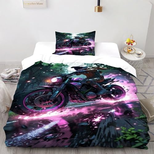 TiTCiveR Motorrad Pink Bettwäsche 2 Teilig Bettbezüge SpeedRacing ForestHuman Kissenbezug Betten Set Mit Reißverschluss Für Jungen Und Mädchen,Kinder Single?135x200cm?
