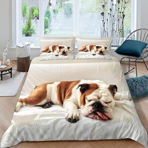 SJSXWQN Bettwäsche 220x240 Mops Bettwäsche-Set mit Reißverschluss Schließung für Erwachsene Kinder Weicher Atmungsaktive Mikrofaser Bettbezug + 2 Kopfkissenbezug 80x80 cm