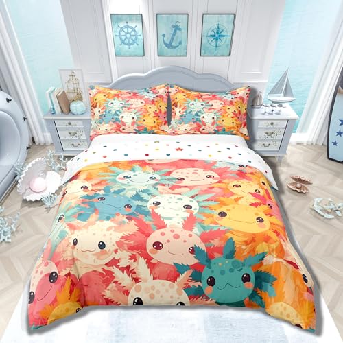 Loussiesd Kinder Nette Axolotl 100% Baumwolle Bettwäsche Set 135x200cm Bunte Karikatur Salamander Bettbezug für Jungen Mädchen Kawaii Axolotl Betten Ozean Bettwäsche-Set Loussiesd Kinder Nette Axolotl 100% Baumwolle Bettwäsche Set 135x200cm Bunte Karikatur Salamander Bettbezug für Jungen Mädchen Kawaii Axolotl Betten Ozean Bettwäsche-Set