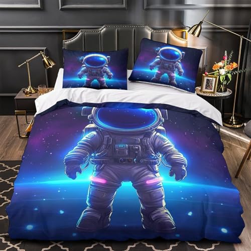 CTYQKZVPM Weltraum-Astronaut 3D Bedruckt Bettdeckenbezug 3teilig Mikrofaser maschinenwaschbar digital Bettbezug 2 Kissenbezüge pflegeleicht Erwachsene Familie Super King?260x220cm?