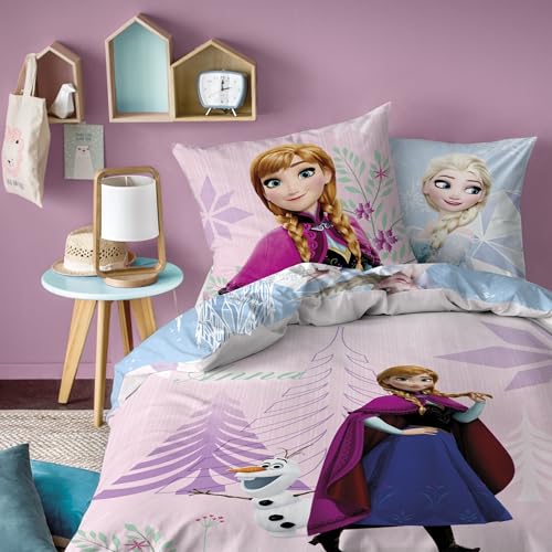 Disney Die Eiskönigin Bettwäsche Set 135x200 80x80 cm für Winter - Frozen Mädchenbettwäsche mit Anna und ELSA - 100% Baumwolle Flanell Reißverschluss - Kuschelig weich & wärmend - Öko Tex