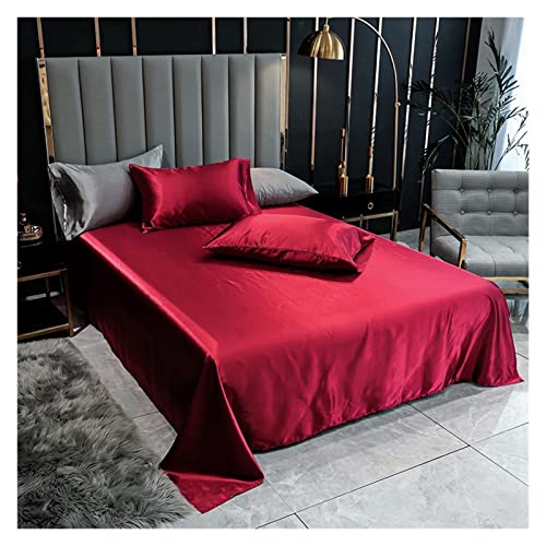 LCKKJHG Satin Bettlaken 1 STÜCK Bettlaken Weinrot Einfarbig Glatte Oberblätter for Zuhause Single/Queen/King Size Bettwäsche Satin (kein Kissenbezug)(Burgundy,245 x270cm(2m Bed))