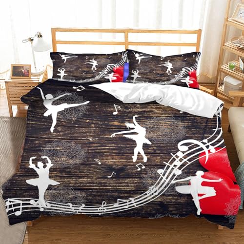 Hongduo 3D Prinzessin Ballett Bettwäsche 135x200 cm Weiche Mikrofaser Niedlich Bettwäsche-Sets mit Reißverschluss 3 Teilig Bettbezug Set mit Kissenbezug 80x80 cm