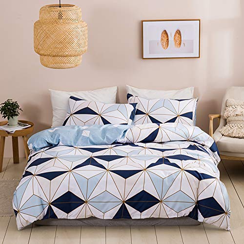 chenyu Bettwäsche-Sets Uni 2 teilig Mikrofaser Geometrischem Muster Bettbezug Set 135x200 cm Bettbezug mit Reißverschluss und 1 Kopfkissenbezug 80x80 cm Weiche und Angenehme Bettwäscheset, Blau