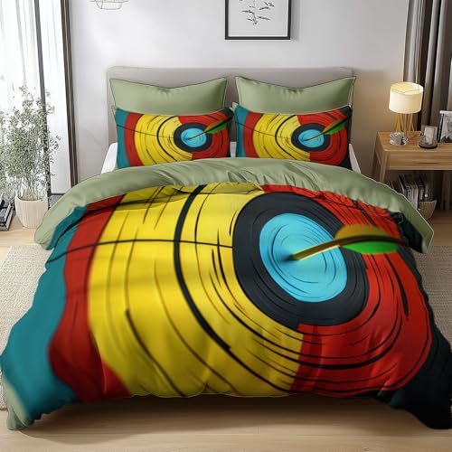 Bettwäsche 220x240cm Olivgrün 3 Teilig Wendemotiv Bettbezüge Fotografie Pfeil Trifft Ins Schwarze Bettwäsche-Sets, Hypoallergen Mikrofaser Bettbezug mit Reißverschluss und 2 Kissenbezug 80x80 cm