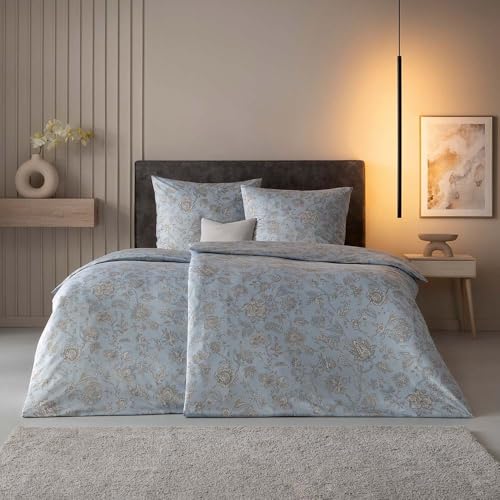 ESTELLA Mako Jersey Bettwäsche 135x200 Valeria Graphit Blumen Rauchblau 6343-840