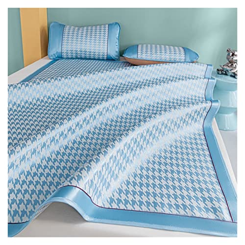 Bettwäsche aus Eisseide Luxuriöse Sommer-Schlafmatte, EIS-Seiden-Matte, Doppelbett-Abdeckung, Faltbare Nicht-Bambus-Matte, Rattan-Matten-Bettwäsche für Zuhause(Blue,150summer mat 1)