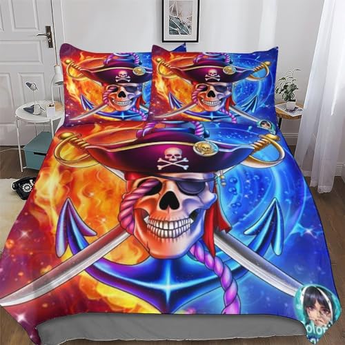 AAPZY Pirat Captain Bettbezug Bettwäsche Set 3teilig, 3D Deckenbezug Mädchen Junge Kinder Mikrofaser Weiche Bettbezüge Mit Reißverschluss Und Kissenbezüge Double (200x200cm)