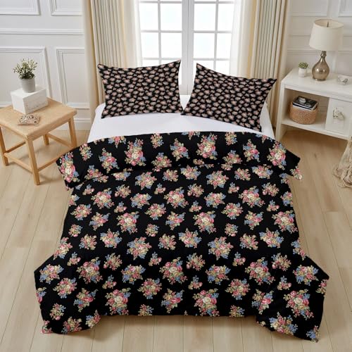 Tyafsgvqo Rosa Blumenstrauß Bettwäsche 200x200 cm, Landhaus Blumen Muster Bettbezug Mikrofaser, Romantisch Floral Deckenbezug Wendebettwäsche Bügelfrei mit 2 Kissenbezug - fur Kinder Jungen Mädchen