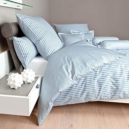 Janine Mako Satin 1 teilig Kissenhülle Kopfkissenbezug 40 x 40 cm Modernclassic 3910-32 perlblau