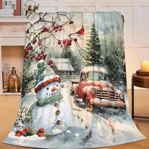 Sweetfox Weihnachts-Schneemann-Dec ke, LKW-Dekor, Überwurfdecke, Geschenke für Mädchen und Jungen, super warm, weich, Plüsch, leicht, Fleece-Flanell, Winter, Couch, Bettwäsche, Decken für Kinder