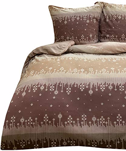 Leonado Vicenti Warme Winter Bettwäsche Thermo Fleece flauschig Schlafzimmer Set Bezug Kissen mit Reißverschluss, Farbe:Beige Gestreift, Maße:135 x 200 cm Leonado Vicenti Warme Winter Bettwäsche Thermo Fleece flauschig Schlafzimmer Set Bezug Kissen mit Reißverschluss, Farbe:Beige Gestreift, Maße:135 x 200 cm