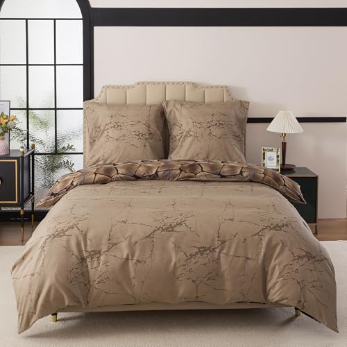 WUMIUER Marmor Bettwäsche 200x200 3teilig Bettbezug Braun - Marmoriert Stein Muster Bettwäsche-Set 200 x 200 cm und 2 Kissenbezüge 80x80cm mit Reißverschluss, Weich Leicht Wendebettwäsche Doppelbett