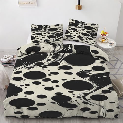 Schwarz Weiß Punkte Bettwäsche 135x200cm 2 teilig, Fluid Art Bettbezug mit Reißverschluss, Weich & Bügelfrei, Modern Abstract Bettwäsche Set Microfaser mit 1 Kissenbezug 80x80 cm Schwarz Weiß Punkte Bettwäsche 135x200cm 2 teilig, Fluid Art Bettbezug mit Reißverschluss, Weich & Bügelfrei, Modern Abstract Bettwäsche Set Microfaser mit 1 Kissenbezug 80x80 cm