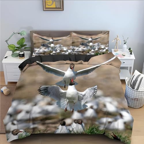 Maritimes Möwen-Motiv Bettwäsche 140x200 Vogelmuster Bettwäsche Set, 3D Bettbezug Set Weich Microfaser Bettbezüge 3 Teilig Möwe Wendebettwäsche für Kinder Erwachsene mit 2 Kissenbezüge 950e