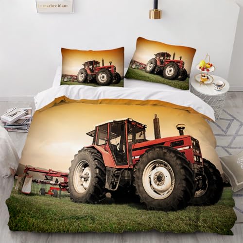HABEAT 3D BettwäSche Traktor 135x200cm 2teilig Traktor BettwäSche Set mit Reißverschluss Sommer Weich Mikrofaser Winter Warm Bettbezüge mit Kissenbezüge 50x75 cm?Stil 43-8?