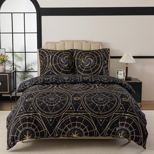 WUMIUER Bettwäsche 240x220 3teilig Bettbezug Schwarz - Gold Astrolabium Muster Bettwäsche-Set 240 x 220 cm und 2 Kissenbezüge 80x80cm mit Reißverschluss, Weich Leicht Bettdeckenbezug WUMIUER Bettwäsche 240x220 3teilig Bettbezug Schwarz - Gold Astrolabium Muster Bettwäsche-Set 240 x 220 cm und 2 Kissenbezüge 80x80cm mit Reißverschluss, Weich Leicht Bettdeckenbezug