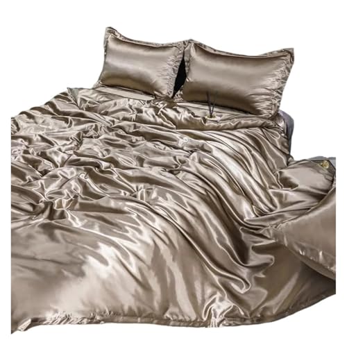 JCXIOC Seiden-Bettwäsche Set Seidenbettwäscheset Satin Seidiges Bettbezugset mit Kissenbezug Heimtextilien Einfarbige Bettbezug-Sets(Color E,200x230cm-4pc Set)