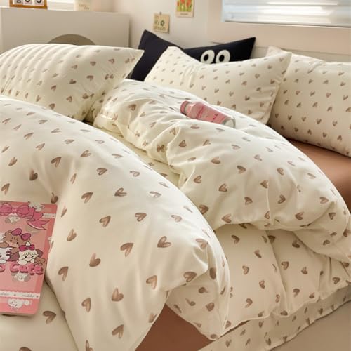Covebett Bettwäsche 135x200 Herzen Beige Braun Herz Aesthetic Bettwäsche Set 2teilig Niedlich Herzchen Herzmuster Weich Mädchen Microfaser Bettbezug und Kissenbezug 80x80 cm Reißverschluss