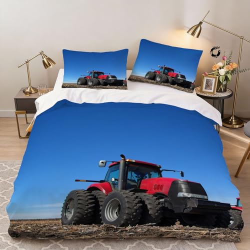Hongduo 3D Traktor Muster Bettwäsche 135x200 cm Weich Mikrofaser Mechanisch Bettwäsche-Sets mit Reißverschluss 3 Teilig Bettbezüge mit 2 Kissenbezug 80x80 cm