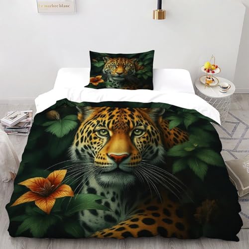 CoVeTviCT Leopard Bettwäsche Single?135x200cm? 100% Mikrofaser 2 Teilig Wild Jungle Animal Bettbezug Mit Mal 2 Kissenbezüge Bettdeckenbezüge Set Mit Reißverschluss