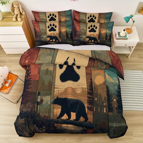 Generisch Bettwäsche 220 x 240 cm 3 teilig Mehrfarbig,Kunst Patchwork Tiere Landhaus Muster Bettwäsche-Sets aus Mikrofaser - Reißverschluss und 2 Kissenbezug 80 x 80 cm Weich und Bügelfrei