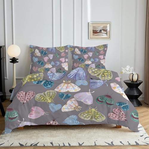 HYSNKSM Bettwäsche 135x200 Braun Bettwäsche Sets 3Teilig Mikrofaser Bettbezug 135 x 200 und 2 Kissenbezug 80x80 cm Kuschelige Bettbezüge Landhausstil, Schmetterlinge mit Reißverschlusc4268