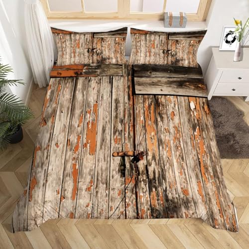Bettwäsche 135x200 Altes Scheunentor Bettbezug 3D Druck Landhausstil Bettbezüge Kuschelig Weich Mikrofaser Deckenbezug 135x200 cm mit Reißverschluss + 2 Kissenbezüge 80x80 cm D-2403