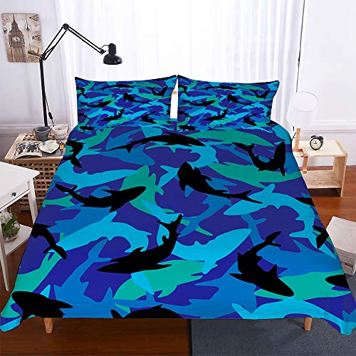 Odot 3D Bettwäsche-Set, Bettwäsche Set 100% Mikrofaser mit Reißverschluss Sparset Bettbezug mit Reißverschluss und Kopfkissenbezüge (2pcs-135x200cm,Fisch)